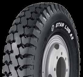 0 16 N 1580 3485 760 110 1390 3065 760 110 STAR LUG AX Offers superior Mileage and Structural Durability in heavy duty application Special tread compound with strong rubber mix Broad Pyramid type