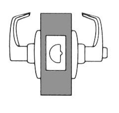 Outside lever is locked by push button inside and unlocked by emergency release outside, rotating