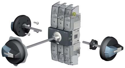 It is also possible to add a solid neutral or earth pole and auxiliary contacts. sircm_35_a This kit enables a direct mounting of the switch on the door panel, on the right or left side of the panel.