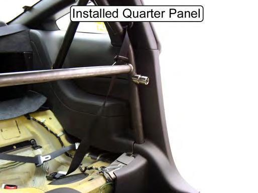 77. Attach the front half of the rear plastic quarter panels. Install the 1 push-pin retainer to secure each quarter panel to the rear seat bulkhead.