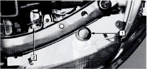 CHECKING THE HEADLIGHT AIM 1 Beam angle gauge (vertical movement) 2 Beam angle gauge (horizontal movement) Before checking the headlight aim: 1.
