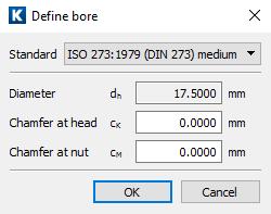 bore: you can define your own bore diameter by selecting «Own definition» from the «Standard» drop-down list and inputting the diameter in the «Diameter» field. 2.