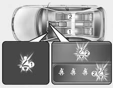 Varnostne značilnosti vašega vozila OAM039043L-Q Opozorilo za varnostni pas Spredaj Opomba: opozorilni lučki za voznikov (1) in sopotnikov (2) varnostni pas se bosta vsakič, ko zasučete stikalo za