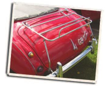 Boot Racks +44 (0) 1885 488 488 895mm Two brackets at front of rack Two brackets at rear of rack MG Tc BooT rack Tailor made to fit above the petrol tank and spare wheel of the MG TC Chrome plated