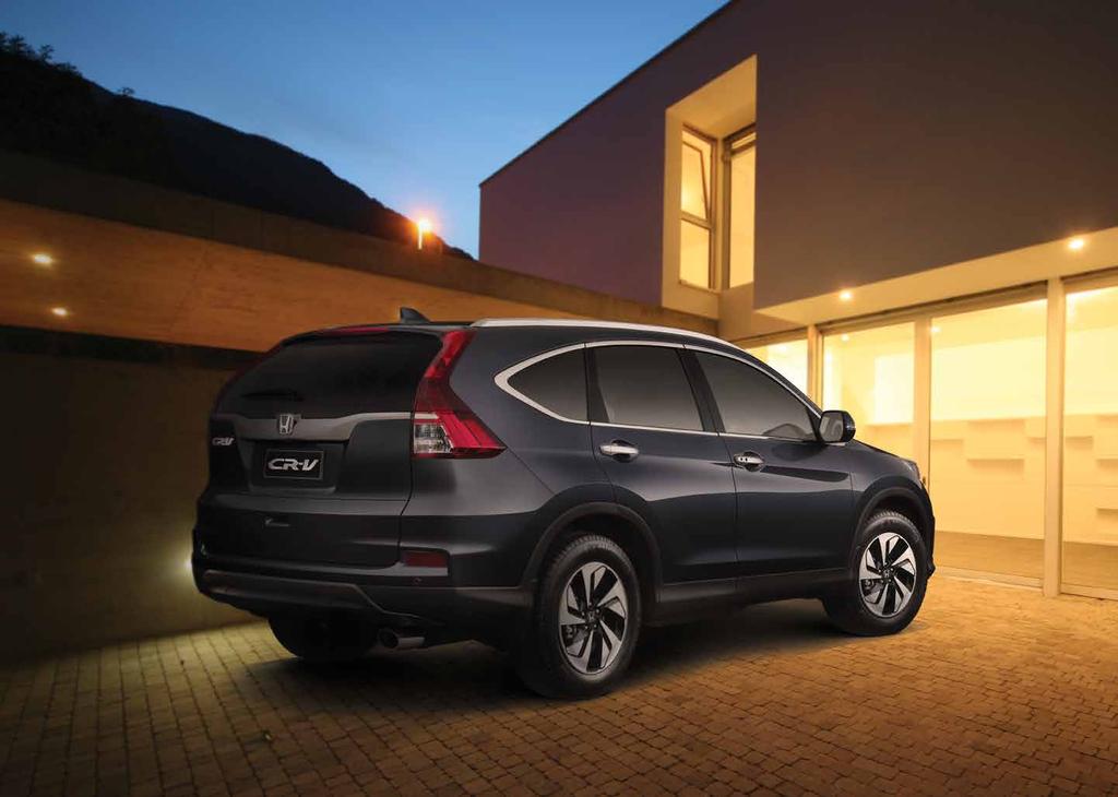 3-4 Exterior The CR-V has a distinct presence The CR-V s powerful, functional shape is enhanced by its bold, dynamic grille, sleek integrated headlights, LED Daytime Running Lights and smart alloys.