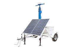 feet. This solar light plant features a telescoping light tower that folds over for easy transportation, features a rotating boom that allows for 360 of rotation, and a removable mast head for
