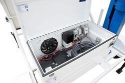 The top mounted junction box is mounted to the mast head via a half-moon shaped mounting plate and posses the ability to hold up to two customer provided 8D batteries.