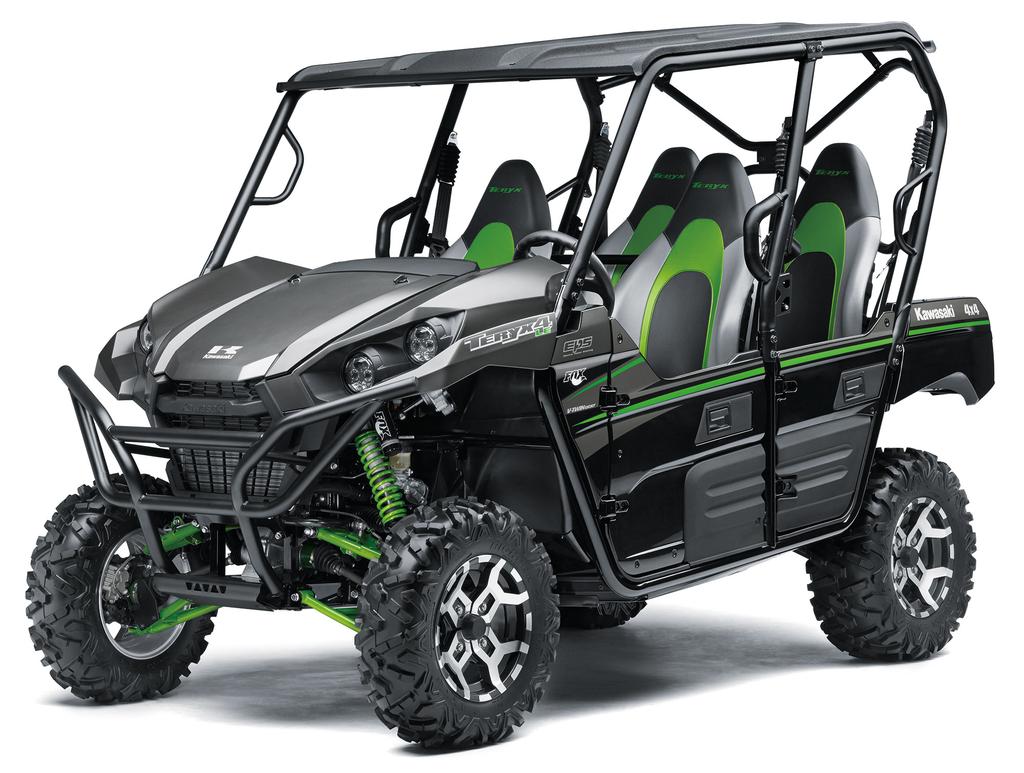 2017 TERYX4 LE THE ULTIMATE 4-SEATER TERYX The exciting Kawasaki Teryx4 LE Recreation Utility Vehicle (RUV) comes with fantastic versatility, work, play, ﬁshing, hunting and oﬀ road driving are all