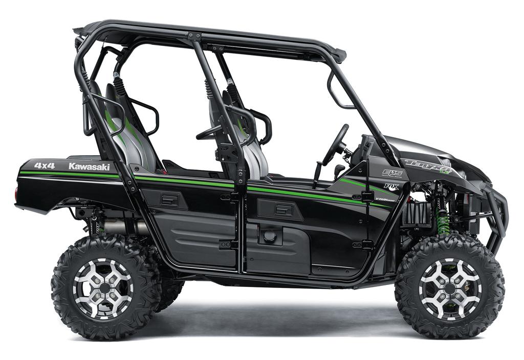 Using the same long A-arm concept seen on sport ATVs, the frame was made as narrow as possible to maximise the length of the front and rear suspension s lower