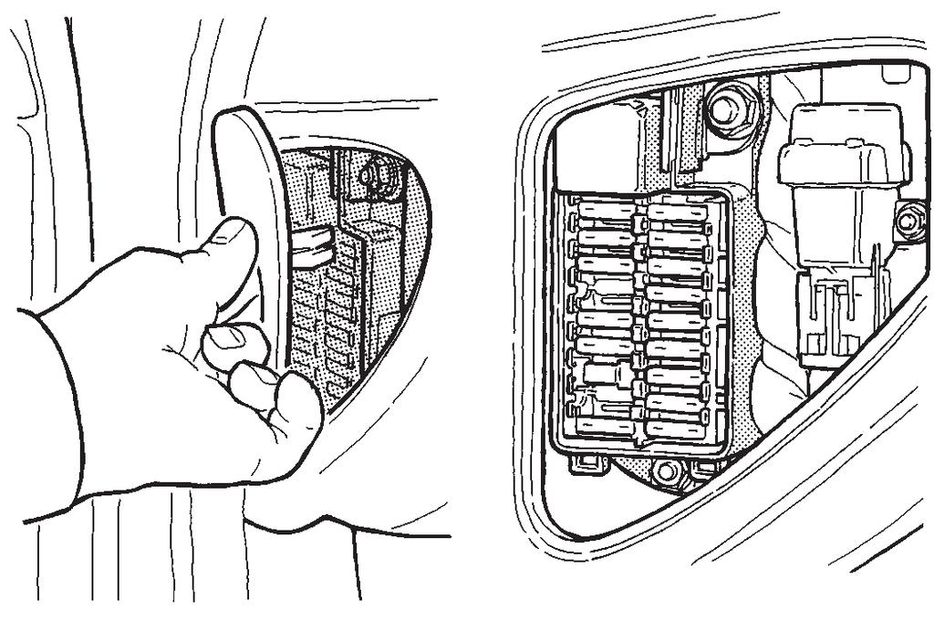 Fascia Boxes boxes are located at the extreme ends of the fascia, one on the driver s side and one on the passenger s side. Pull the raised lip of the cover to access the fusebox.