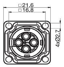 fits all ST-Cable Connectors with coupling nut Shell style WQ/W4 (front mount receptacles) mounting dimensions bore holes side view with O-ring axial top view Assembly instructions: