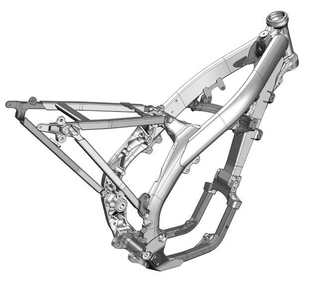 Chassis Frame / Seat rail (450 / 250) Reduced the weight by 1% (91g) (450 only) Change the structure of frame head, tank rail, down tube and bridge tube Changed the material of engine