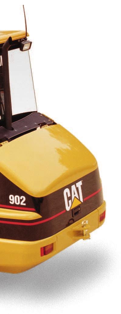 Work Tools Caterpillar buckets, forks and hydraulically powered tools, matched to fit the 902 Compact Wheel Loader.
