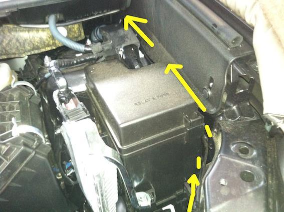 5. Run the under-hood wire harness along the driver side from the battery towards the bulkhead of