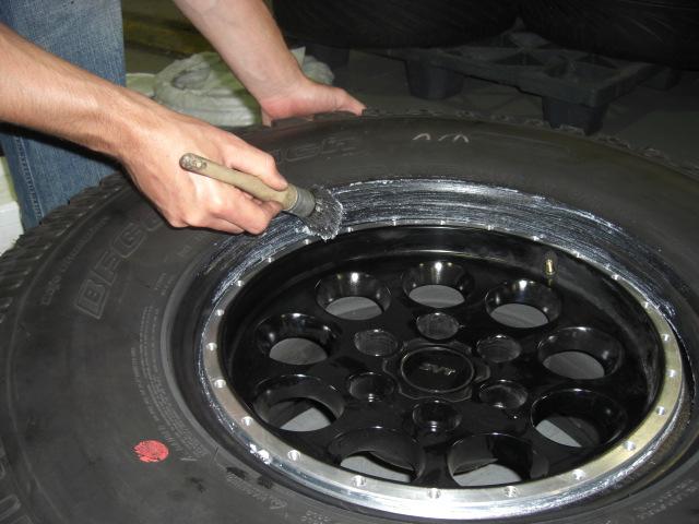STEP 4: Apply a liberal amount of tire soap onto the outside face of the tire bead.
