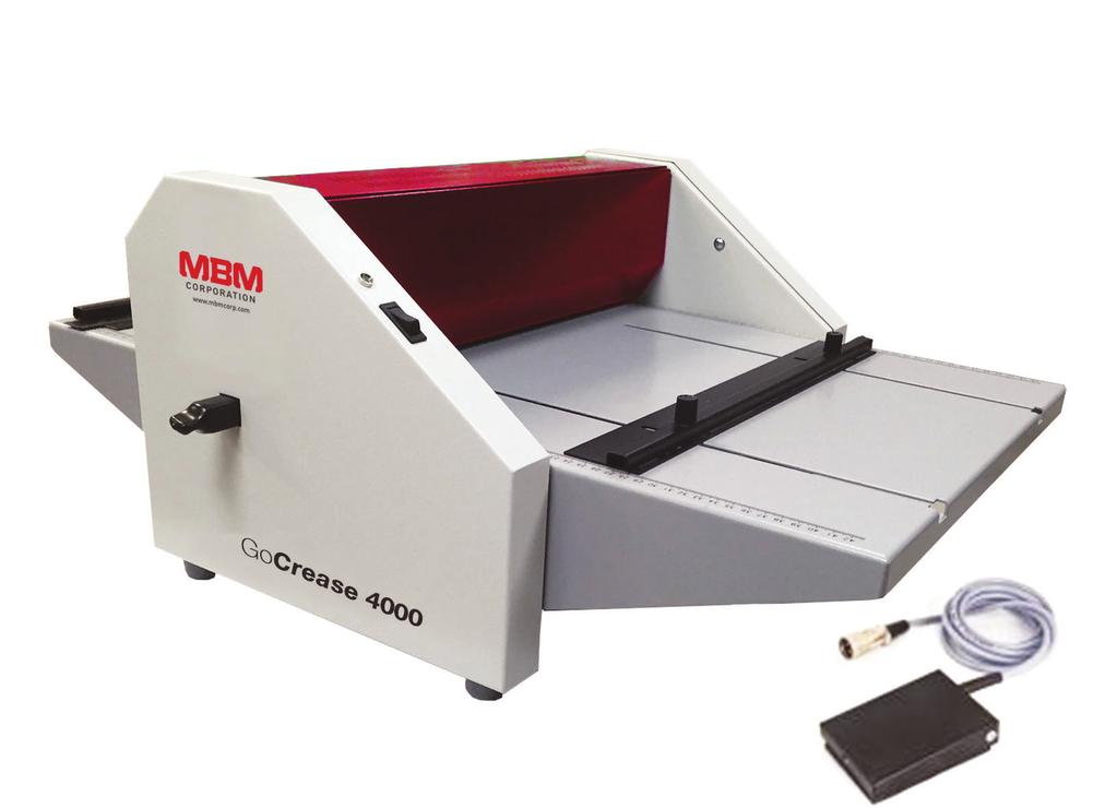 GoCrease 4000 The GoCrease 4000 electric foot pedal operated creasing and perforating machine gives high output production with ease while boasting a working area for a larger sheet format than most