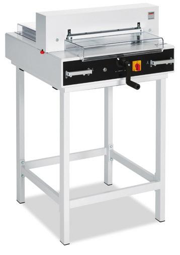 TRIUMPH 4350 Fully automatic tabletop cutter with electric blade drive, automatic clamp, and EASY CUT blade activation. Bright, LED optical cutting line.