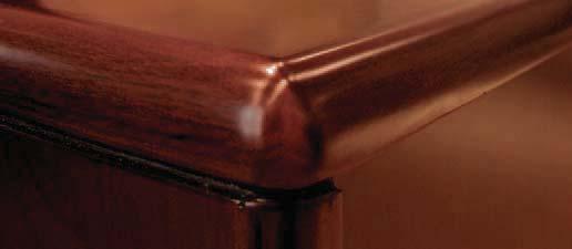 Solid wood radius edges finished in a rich satin gloss Cordovan finish.