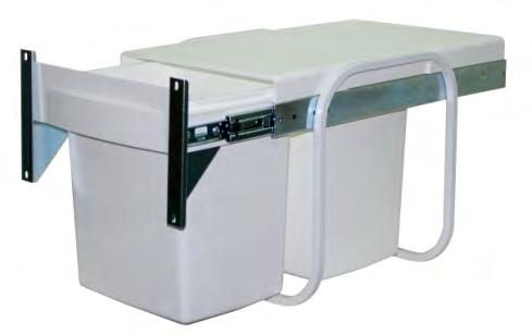 TWIN BIN - KRB06D 30 litre twin bin door mounted Full extension slide out bin 2 x 15 litre plastic pails (30 litre capacity) Metal frame Fitted with face fix