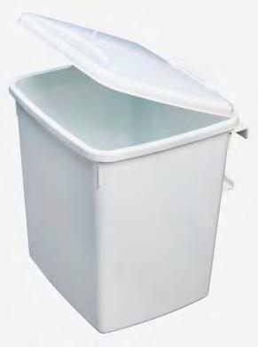 CONCEALED WASTE BINS Part No. 921000 (KVB01) Vanity bin 5 litre capacity White plastic Door mounted Colour: White Height: 242mm (closed) Depth: 160mm Width: 220mm Part No.