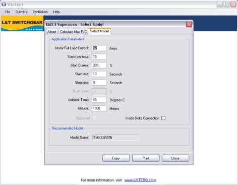 WinStart software L&T WinStart software is used for selecting the right soft starter.