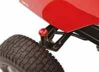 Castiron front axle The castiron pivoting front axle smoothly tracks over rough terrain for an even cut. Rigid steel mowing decks Choose between 107, 117 or 122 cm cutting width.