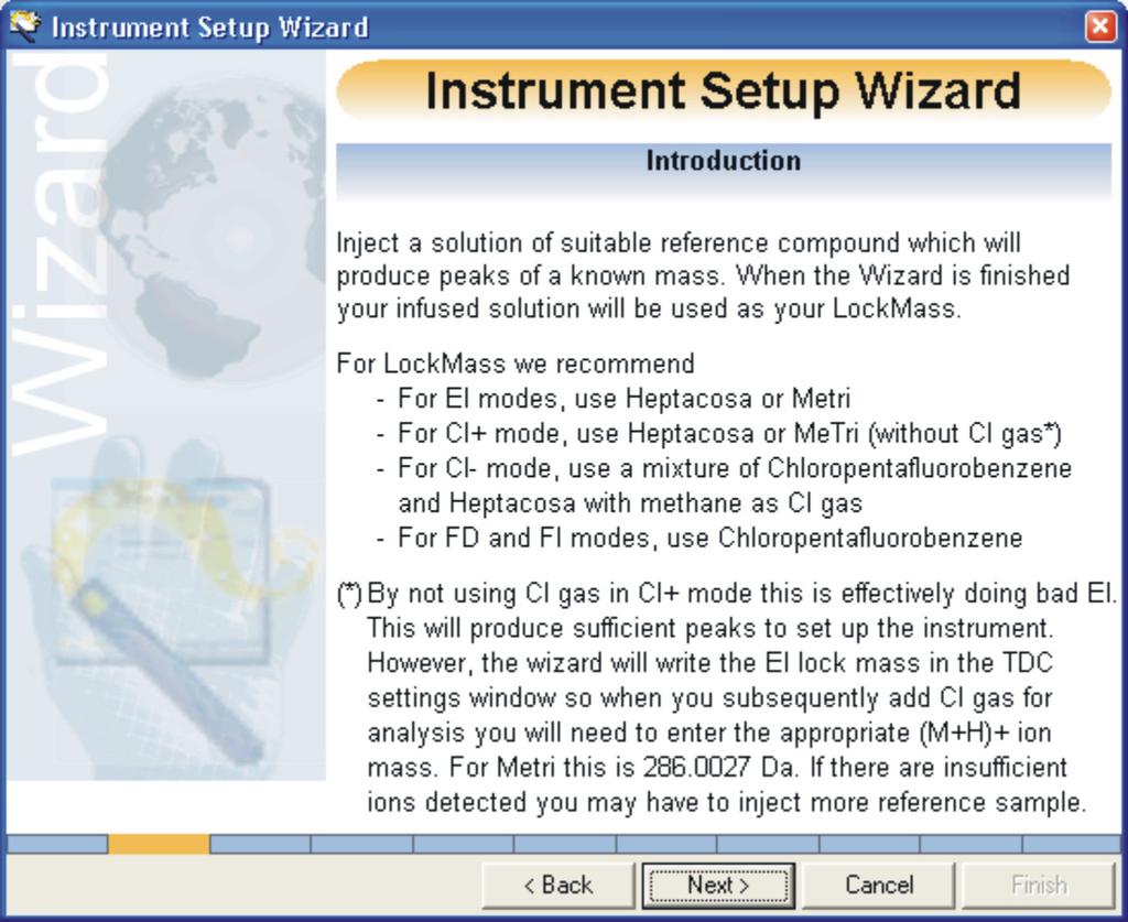Instrument Setup Wizard Introduction: 9.