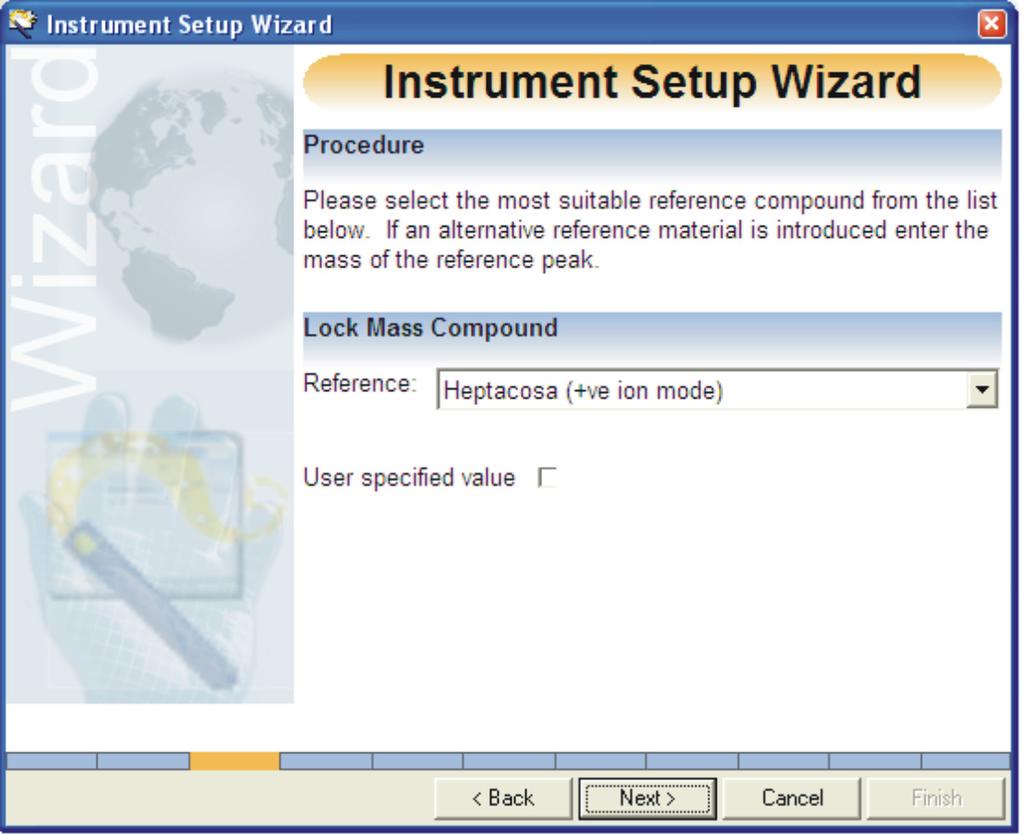 The Instrument Setup Wizard Lock mass Compound