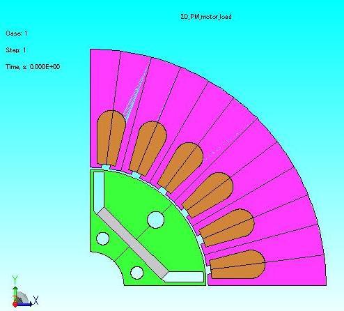 23 Figure 2.7 JMAG Model of IPM motor with 24 stator slots and 4 rotor poles Figure 2.7 depicts the JMAG quarter model of IPM rotor, which has 24 stator slots with star connected winding.