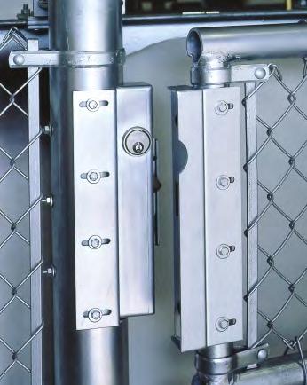 Medium Security Automatic Deadlocking Electromechanical Chain Link Fence Gate Lock A compact electric or key operated lock for swinging chain link fence gates 8030 gate lock shown in closed position