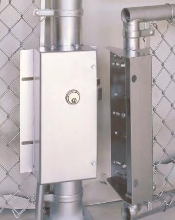High-Security Electromechanical Chain Link Fence Gate Lock Heavy-duty construction for remote and/or manual key operation The 8050 gate lock is shown above in a closed position.