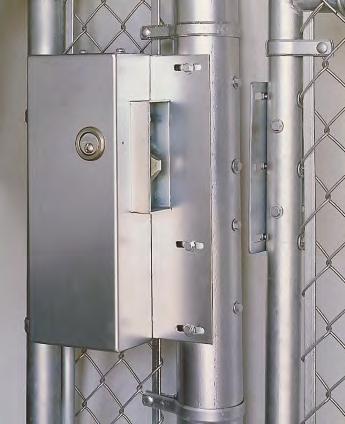 8055 Gate Lock High Security Electromechanical Automatic Deadlock Heavy-duty, remote or manually operated gate lock for sliding chain link fence gate 8055 gate lock shown in closed and deadlocked