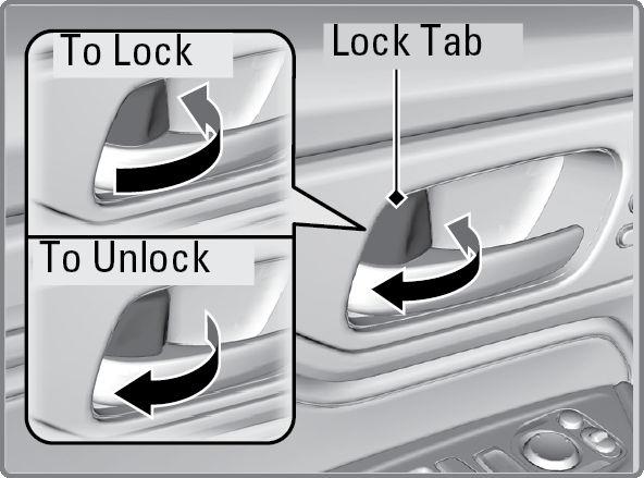 Using the Lock Tab To unlock: When you unlock either front door using the lock tab, the specific door (driver s or passenger s) unlocks.
