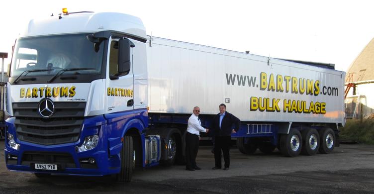 Good residual value of the GT Radial casing has ratified the decision to specify GT Radial on the new trailers David Reid, Bartrums Transport fleet engineer, takes delivery with the first of a new