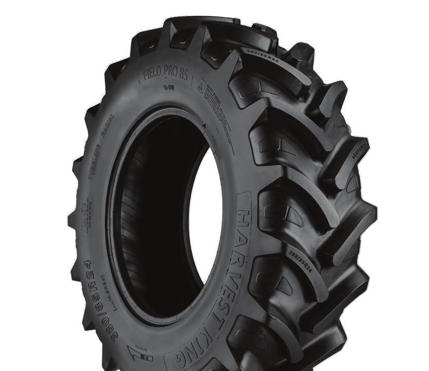 RADIAL REAR FARM R-1W FIELD PRO R-1W Less slippage and lower fuel consumption Up to 25% deeper tread than conventional R-1 tires Mud breakers for enhanced self-cleaning and superior traction Designed