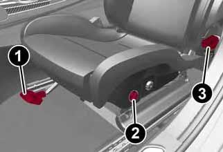 GETTING TO KNOW YOUR VEHICLE 26 04066S0002EM Manual Seat Adjustment 1 Adjustment Lever 2 Height Adjustment Button 3 Recline Lever Height Adjustment Push the height adjustment button upwards or