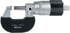 Outside Micrometer Accuracy: DIN 863-1 Graduation: 0,01 Ø 21 Measuring spindle: Ø 8 spindle pitch 1 Measuring surfaces: carbide-tipped, precision ground and micro-lap finish forged, satin chrome