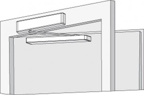 5 Product Information Installation dimensions with mounting plate for standard mounting non hinge side For doors where direct mounting is not possible Right handed door shown in diagram Left handed