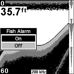 It will remain silent until it is triggered again. Fish Alarm The Fish Alarm sounds a tone when a fish symbol appears on the screen. The Fish I.D. feature must be turned on for fish alarms to work.