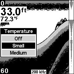 Temperature menu (left). Temperature display set to small size (right).