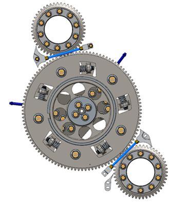 the transmission. For the OPGCI engine, a three-gear system is used to keep the friction losses to a minimum by limiting the number of gear meshes, as shown in Figure 3.
