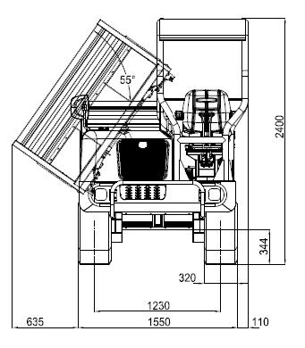 pressure Main valve Overall length Dimensions Overall height Overall width Length Width Internal Height skip dimensions Dumping angle /min bar deg m 3 KC250H-4 KC250HR-4 Kubota V2203-M 33.4 (45.