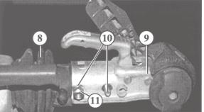 attachment bolts (10) Fit new self-locking nuts (11) and tighten to 86 Nm The rear attachment bolt must pass through the front damper eye.