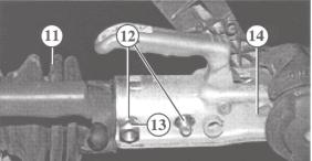 Pull the bellows (11) off the rear attachment bolt (12) Unscrew the nuts (13) of the attachment