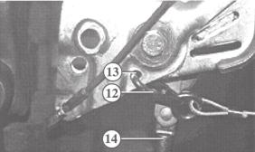 (14) Unclip the snap hook (12) of the breakaway cable Adjust the braking system and check for correct operation