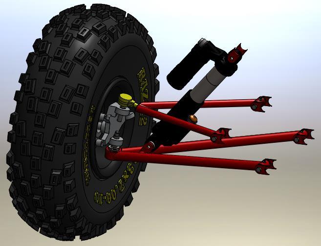 Figure 5: Double A-arm on 2013 Memorial Baja 4.1.3 MacPherson Strut In a Macpherson strut the shock is mounted directly to the wheel hub and acts as the top link of the suspension.