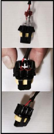 (Fig. 2-3) c) Insert the Bed Light LED assembly harness pins into the connector body and snap on the connector retaining clip. (Fig.