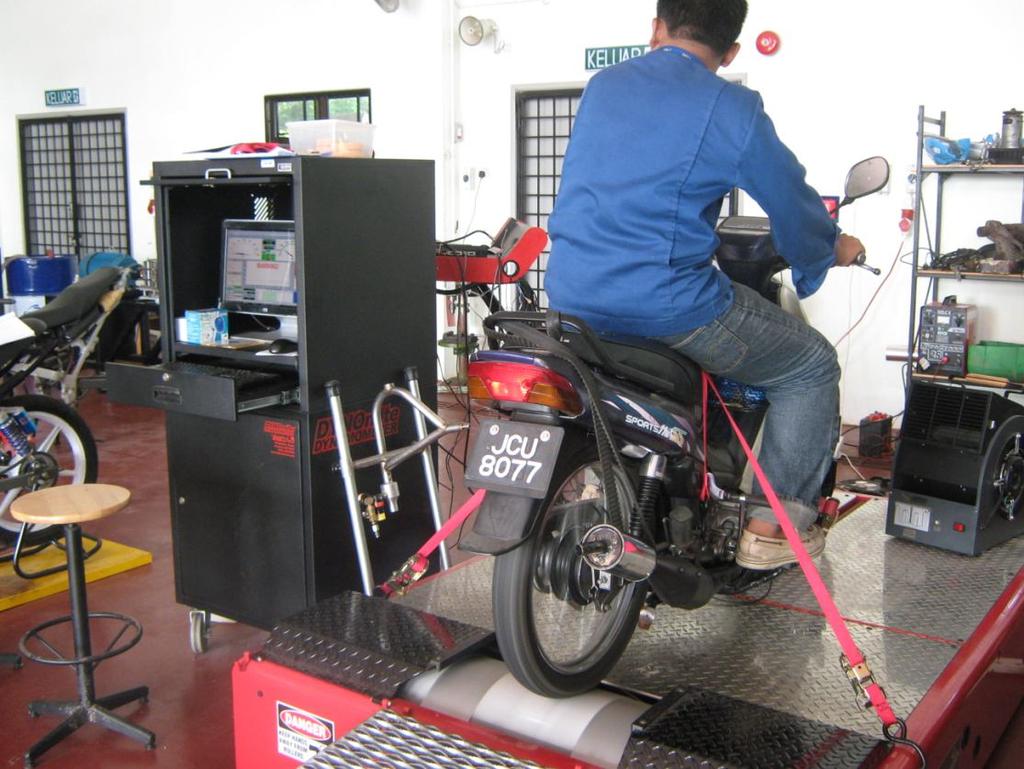 Table 1. Technical specification of the engine. Fig. 2. Performance test conducted on motorcycle chassis dynamometer. 3. RESULTS AND DISCUSSION 3.