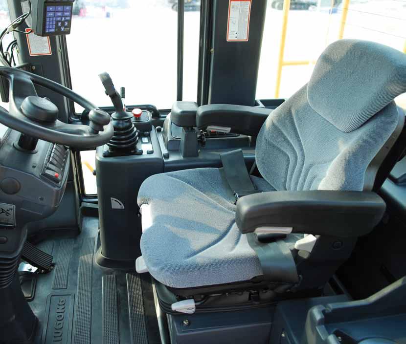 The audio entertainment system, including AM/FM radio and MP3 provides light entertainment, and the generous storage space with dedicated area for hot/cold box ensures the operator is