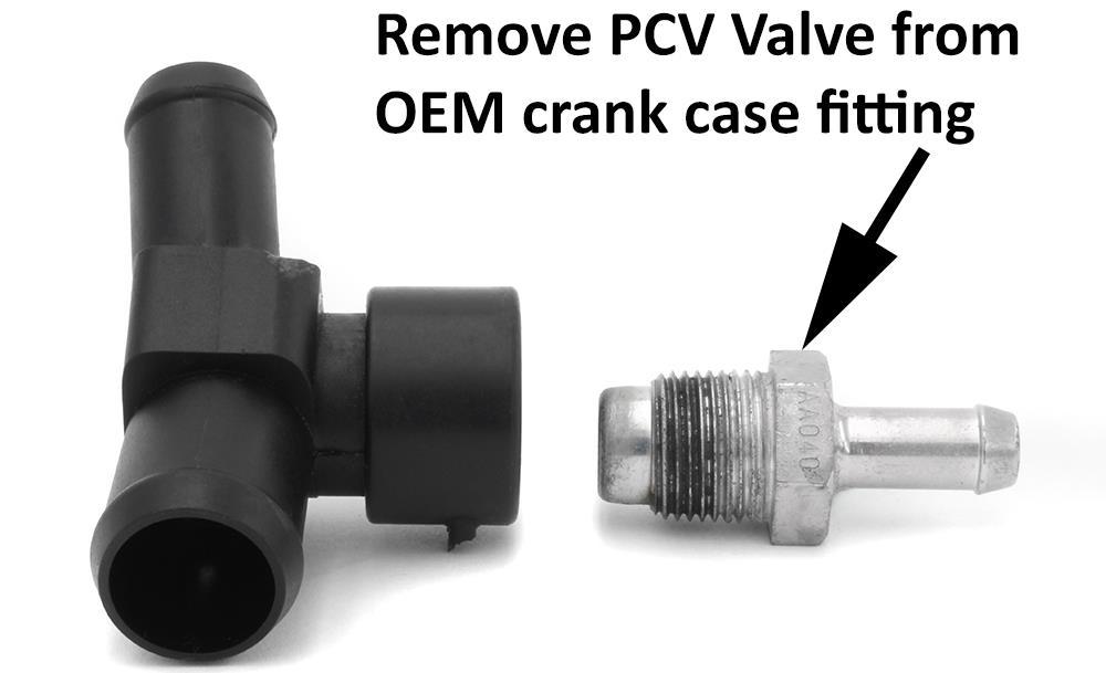 ii. Plastic housing type junctions (as shown below) need to remove valve threaded into body. Then thread PCV valve into included brass adapter.